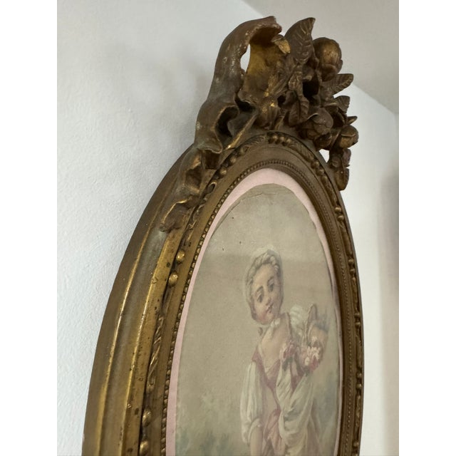 Antique Papier Peint Garden Scene in a Water-Gilded Wood Frame For Sale - Image 13 of 13