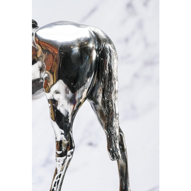 Early 20th Century Silverplate Antique Horse Equestrian Statue Sculpture Trophy Marble Base For Sale In New York - Image 6 of 17