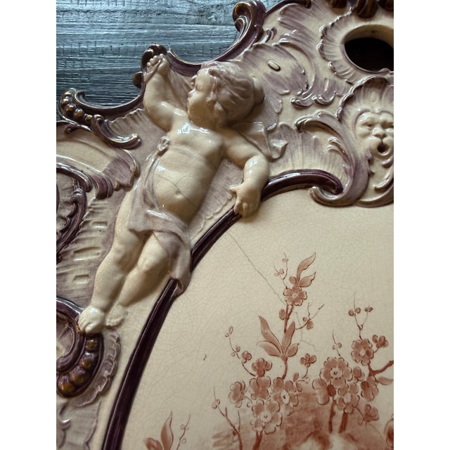 Art Nouveau Late 19th Century Antique Villeroy & Boch Mettlach Violet Large Plaque With Cherubs For Sale - Image 3 of 7