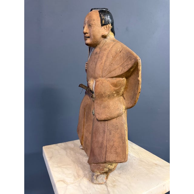 Early 19th Century Edo Period Japanese Polychrome Ceramic Samurai Figure W/ Fan For Sale - Image 9 of 11