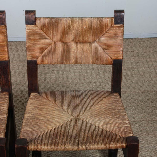 1940s French Wood and Straw-Seated Chairs, 1940s, Set of 4 For Sale - Image 5 of 12