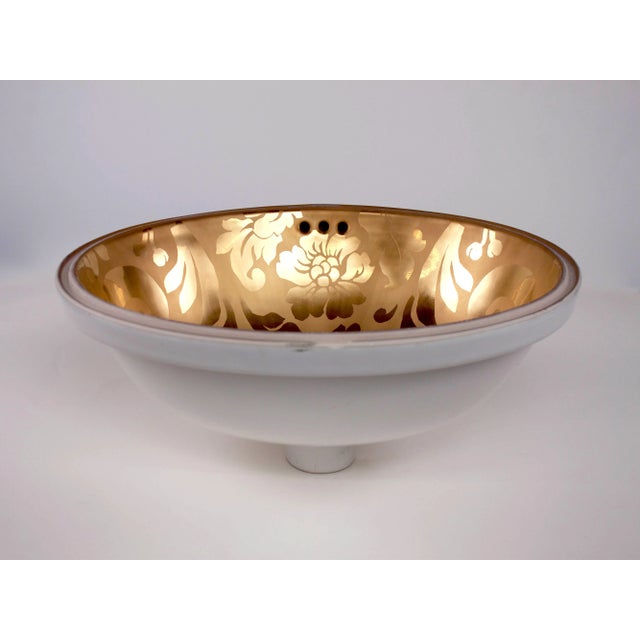 French 21st Century Sherle Wagner Gold Damask Under Edge Sink For Sale - Image 3 of 6