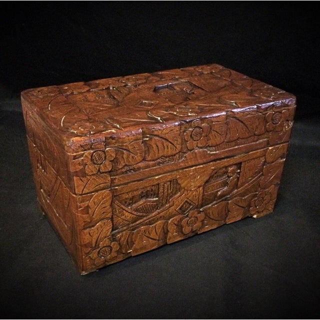 Mid 20th Century Mid 20th Century Hand-Carved Bas-Relief Storage or Jewelry Box For Sale - Image 5 of 11