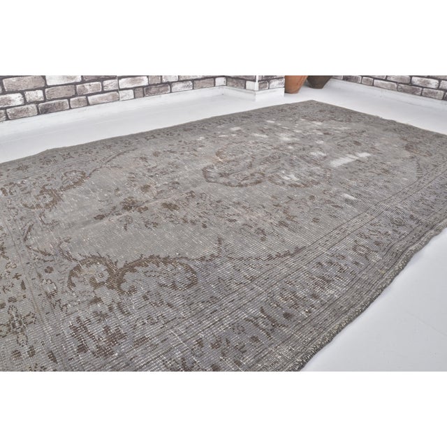 Dove Grey Oushak Antique Carpet For Sale - Image 9 of 10