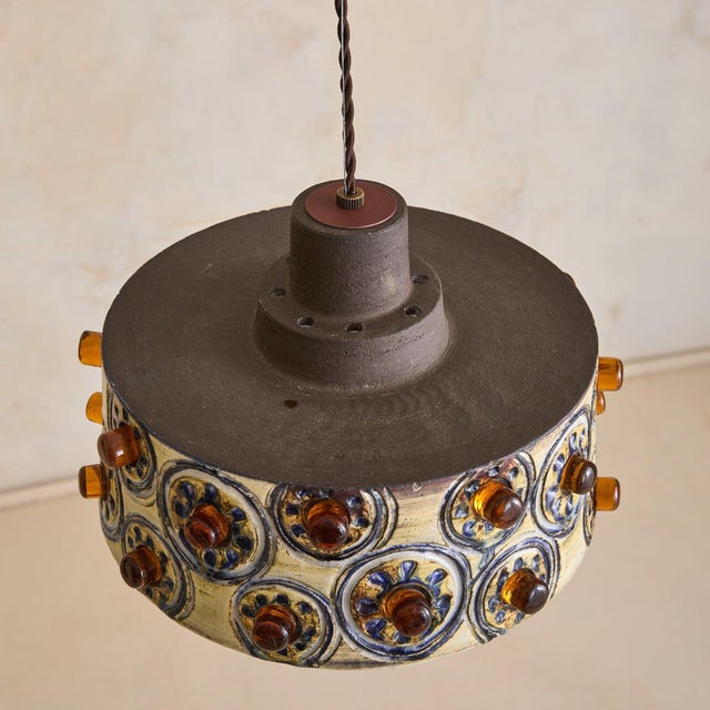 Danish Ceramic Amber Glass Pendant Light by Jette Helleroe for Axella, 1960s For Sale In Chicago - Image 6 of 10