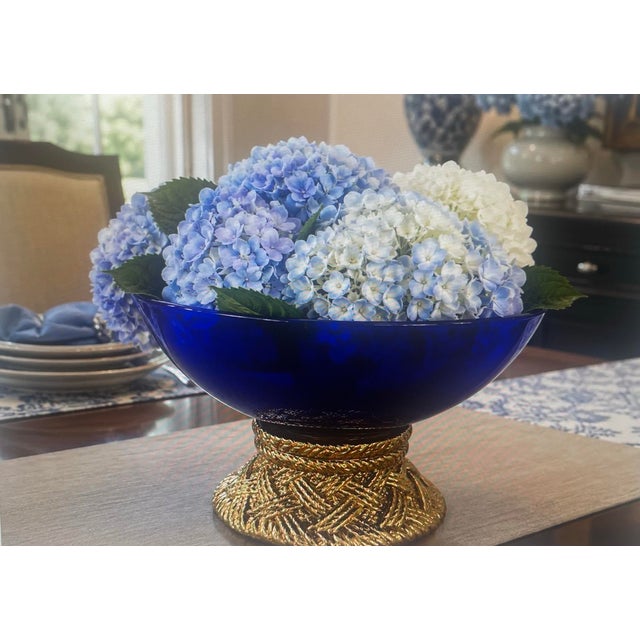 Vintage Cobalt Blue Art Glass Decorative Bowl For Sale - Image 4 of 5