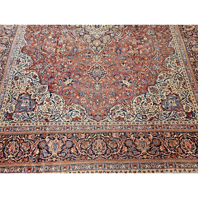Early 20th Century Persian Kashan Rug, Hand-Knotted Wool & Cotton, Floral Garden Pattern, Brick-Red & Ivory, 9x12 For Sale - Image 13 of 13