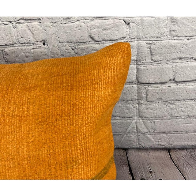 Turkish 20 x 20 Hemp Pillow Turkish Cushion Natural Orange Pillow Cushion Cover For Sale - Image 3 of 4