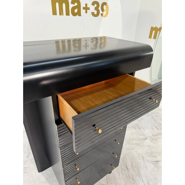 Metal 1960s Pierre Cardin Black Lacquered Commode With Brass Details For Sale - Image 7 of 16