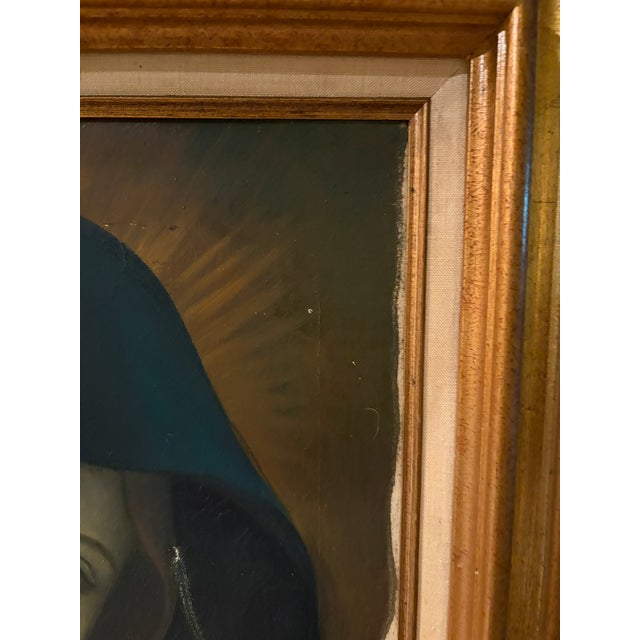 Vintage Madonna Portrait After Sassoferrato, Oil on Canvas in Mid-Century Wood Frame For Sale - Image 4 of 18