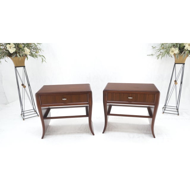 Pair Century Walnut Waterfall Brand New Old Stock Two Tier End Side Tables Stand