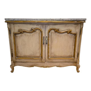 Country Louis XV French Style Buffet With Granite Top, Distressed; Contemporary Construction For Sale