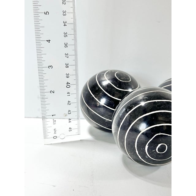 Late 20th Century Vintage Stone Decorative Spheres – Marble, Granite & Carved Soapstone Orbs, Coffee Table Decor, Organic Modern Styling Objects - Set of 8 For Sale - Image 5 of 12