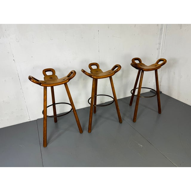1960s Vintage Brutalist Marbella Bar Stools by Sergio Rodrigues, 1970s, Set of 3 For Sale - Image 5 of 10