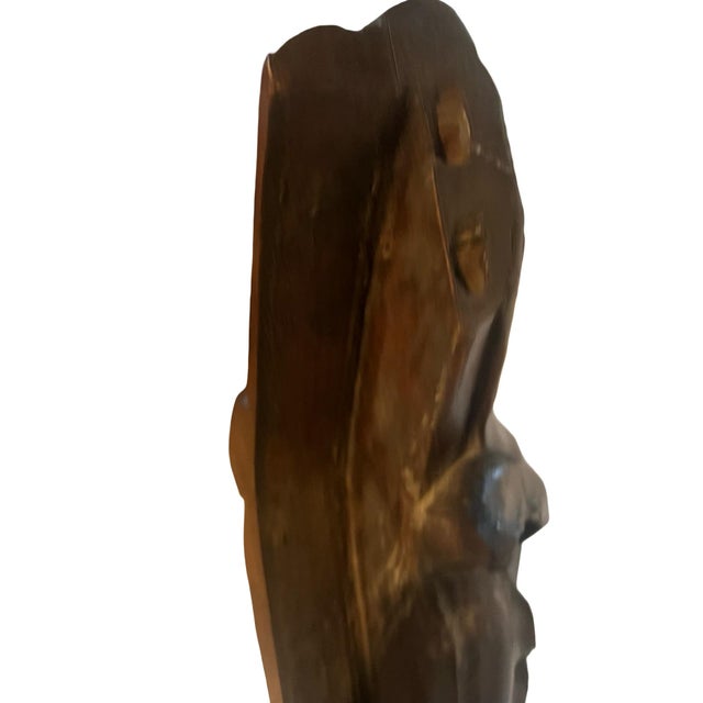 Brown 1900s Pair of Hand-Carved Architectural Figures on Marble Pedestals – Art Deco Period For Sale - Image 8 of 16