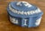 Vintage Wedgwood Blue Jasperware Oval Trinket Box For Sale - Image 10 of 12