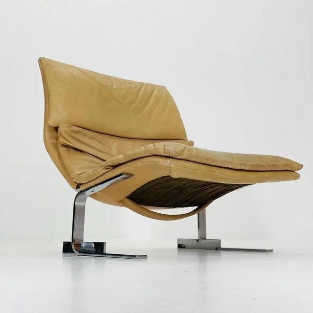 Mid-Century Wave Lounge Chair in Tan Leather by Giovanni Offredi for Saporiti, Italy, 1970s For Sale - Image 6 of 11
