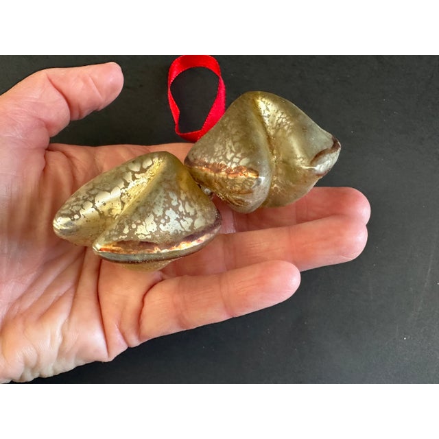Gold Vintage Gold Art Glass Christmas Ornament Fortune Cookies For Sale - Image 8 of 9