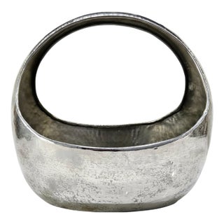 Late 20th Century Brutalist Hammered Silver Metal Sculptural Basket Bowl For Sale