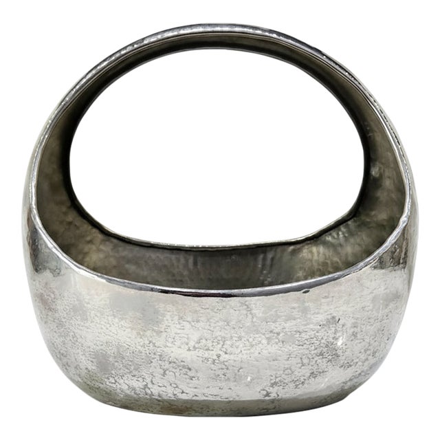 Late 20th Century Brutalist Hammered Silver Metal Sculptural Basket Bowl For Sale