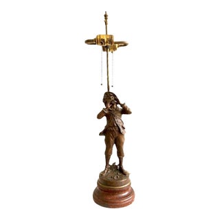 1950s Metal Sculpture Table Lamp Of A Boy Bellowing For Sale