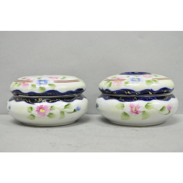 Early 20th Century Victorian Japanese Hand Painted Porcelain Cobalt Blue Hair Receiver & Powder Jar For Sale - Image 4 of 14