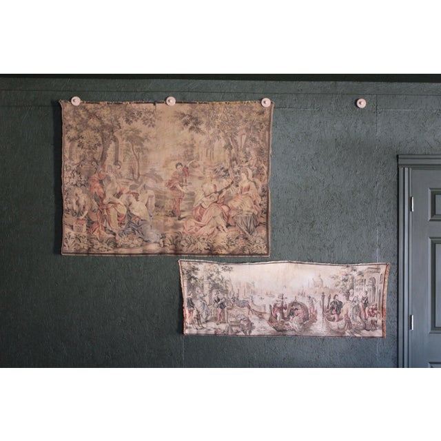 1910s Belgian Antique Long Tapestry of a Canal Scene For Sale - Image 5 of 12