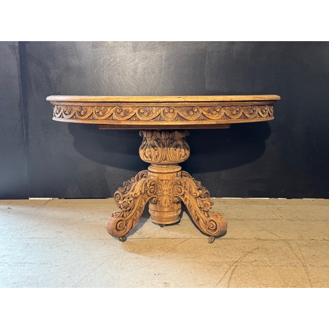 French Carved Oak Hunting Table, 1850 For Sale - Image 3 of 18