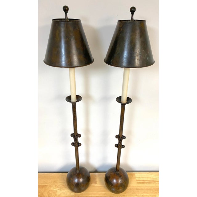 Bronze 20th Century French Modern Patinated Bronze Sculptural Lamps - a Pair For Sale - Image 8 of 12