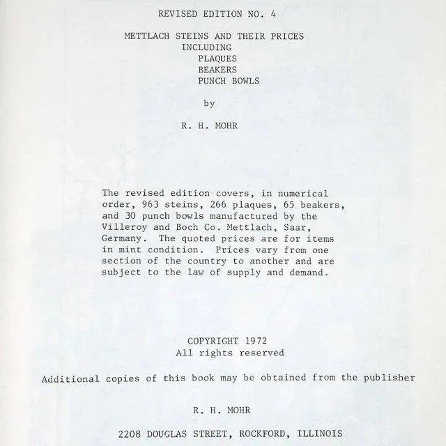 American Vintage Mettlach Steins & Their Prices by R.H. Mohr Book For Sale - Image 3 of 5