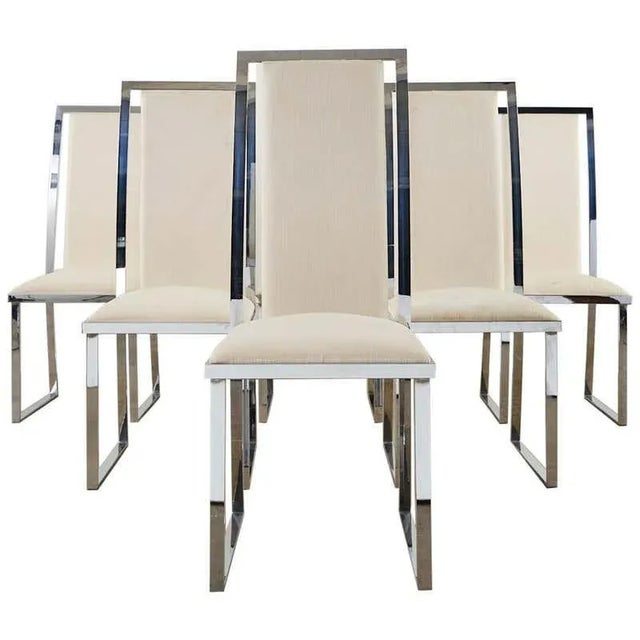 Set of Six Pierre Cardin Flat Bar Chrome Dining Chairs For Sale - Image 13 of 13