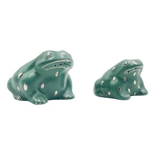 Emilia Castillo Pure Silver & Porcelain Frog Salt & Pepper Shakers, Taxco 1998 For Sale