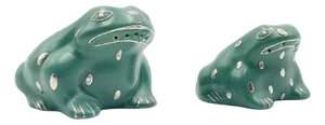 Emilia Castillo Pure Silver & Porcelain Frog Salt & Pepper Shakers, Taxco 1998