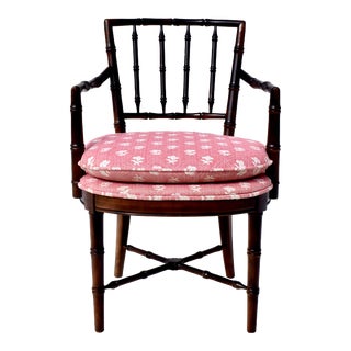 Drexel Heritage Faux Bamboo Arm Chair in Brunschwig & Fils For Sale