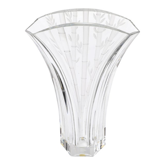 Mid-Century Modernist "Ginkgo" Vase With Etched Bamboo Motif Signed Baccarat For Sale