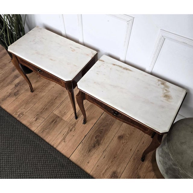 Mid-Century Modern Italian Wooden Nightstands from Marble Top, 1950s, Set of 2 For Sale - Image 6 of 11