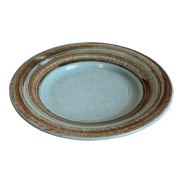 Ravnild Keramik Shallow Basin Light Blue Stoneware Circular Decorative Platter Denmark 1960s For Sale