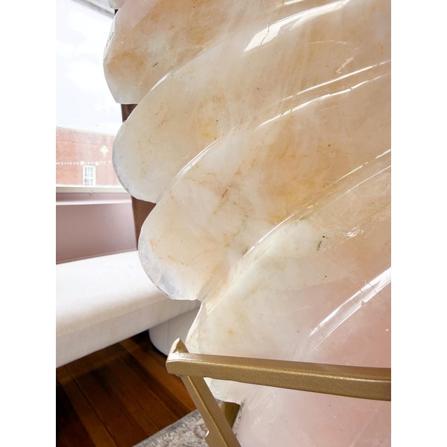 Rose Monumental Rose Quartz “Winged Form” Sculpture With Golden Healer Inclusions – 28.5” Statement Piece For Sale - Image 8 of 18