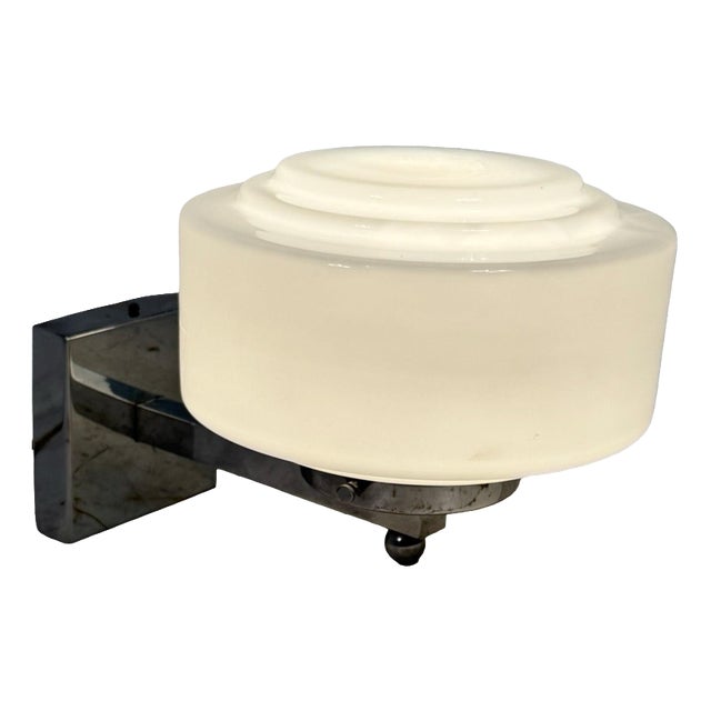 Art Deco Opaline Glass Wall Lamp with Chrome-Plated Mount from Gispen For Sale