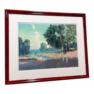 Large Red Framed Coastal Countryside Landscape Wall Art For Sale