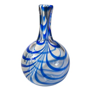 Joe Hamon Blue Swirl Glass Vase Metropolitan Museum of Art Signed Mma For Sale