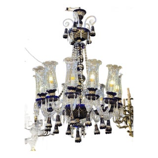 Rococo Style Blue & White Gilded Crystal Chandelier For Sale