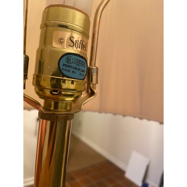 English Vintage Stiffel Brass Table Lamp With Pleated Shade For Sale - Image 3 of 3