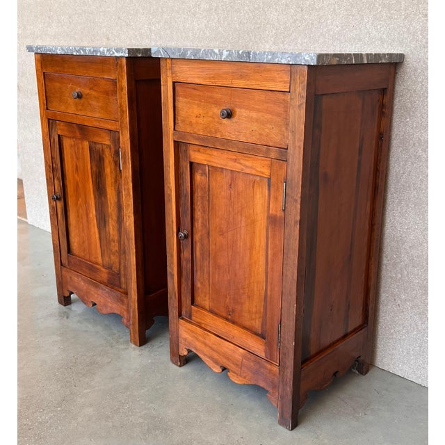 20th Century Pair of Biedermeier Nightstands with Marble Top, One-Drawer & Door For Sale - Image 17 of 18
