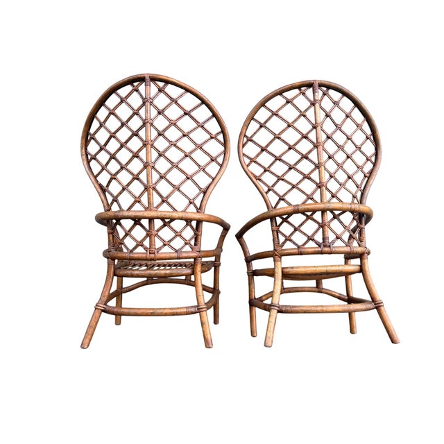 Late 20th Century Ficks Reed Peacock Fan Back Balloon Rattan Chairs a Pair For Sale - Image 12 of 17