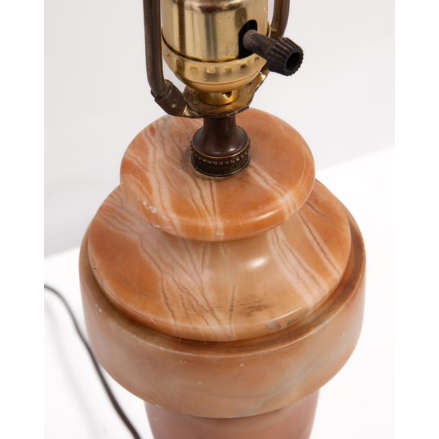 1950s Mid Century French Hand Carved Rose Alabaster Lamp For Sale - Image 10 of 11