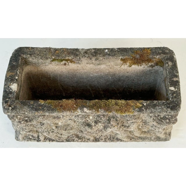 Stone English Garden Stone Trough or Planter With Cherub Relief -Two Available For Sale - Image 7 of 12