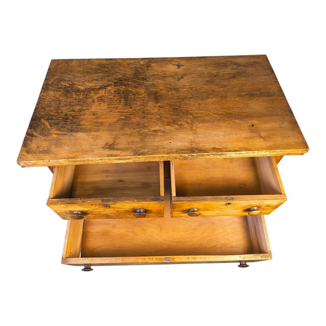 Wood Antique St. Louis Holtgrewe-Vornbrock 3-Drawer Wood Chest With Original Label & Original Wood Wheel Casters For Sale - Image 7 of 16