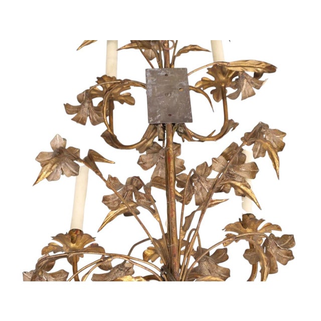 Brass Vintage French Tole and Brass Floral Sconces For Sale - Image 8 of 9