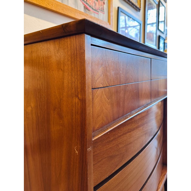 Wood Vintage Mid Century Modern Dixie Tall Boy Dresser Storage For Sale - Image 7 of 12